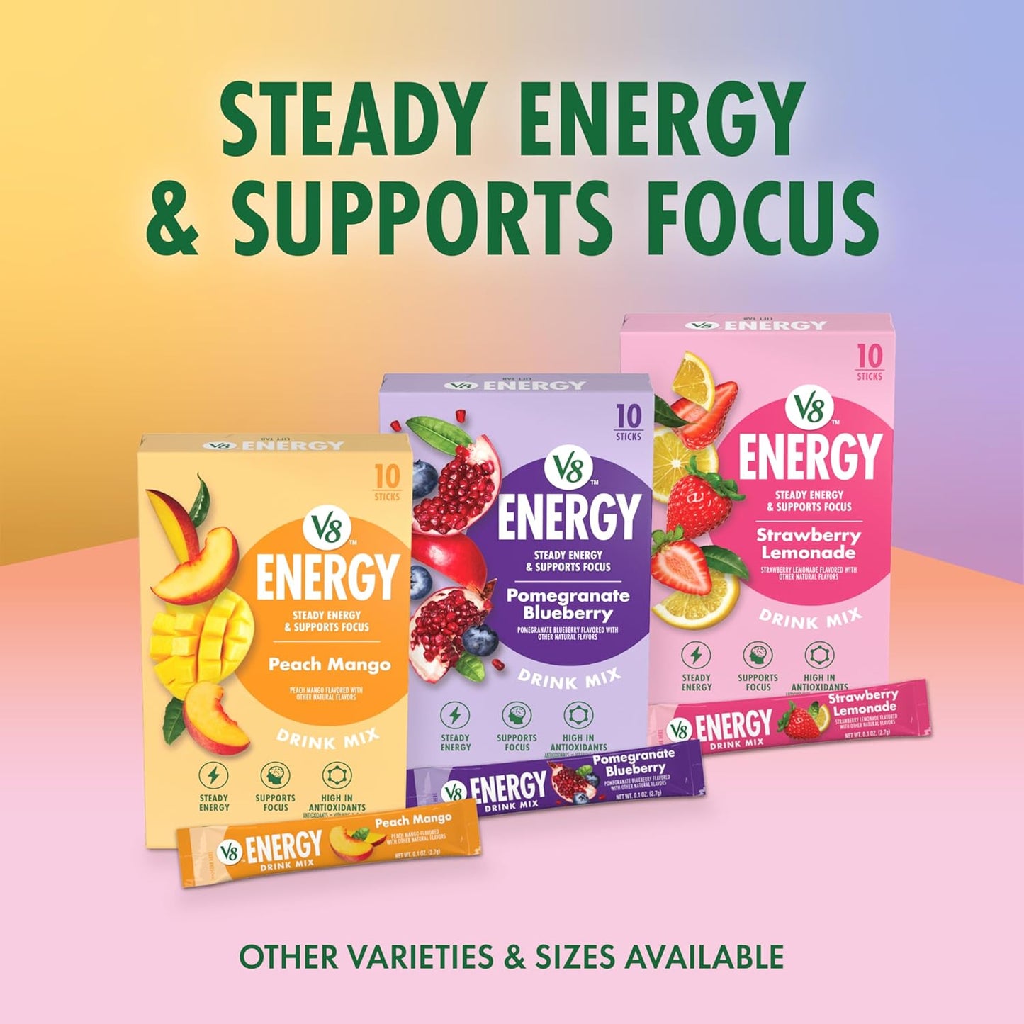 V8 Energy Strawberry Lemonade Energy Drink Powder for Pre-Workout Hydration, Gluten Free Vegetarian Formula