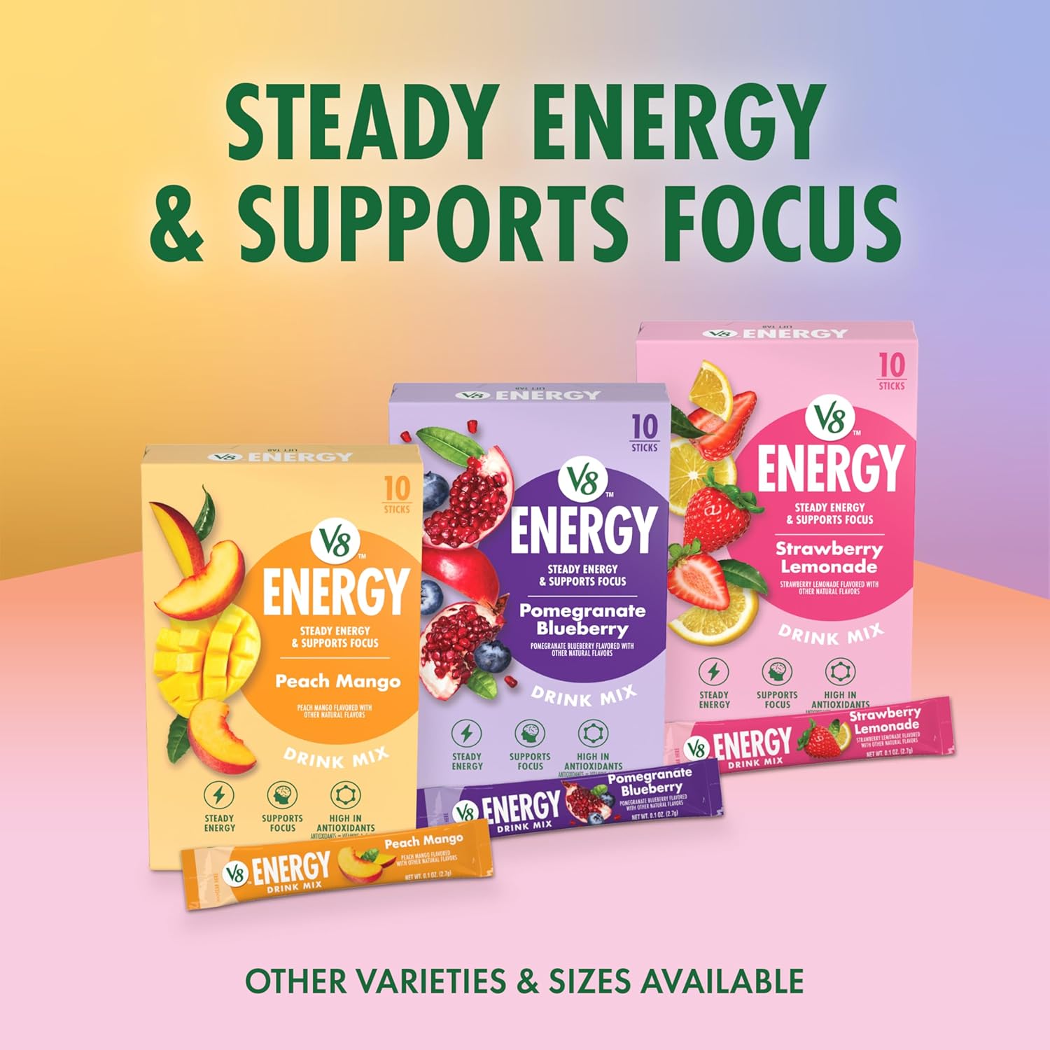 V8 Energy Strawberry Lemonade Energy Drink Powder for Pre-Workout Hydration, Gluten Free Vegetarian Formula