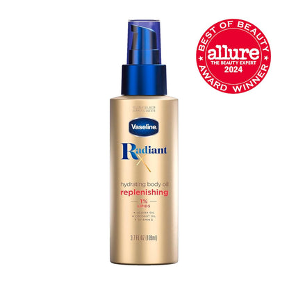 Vaseline Radiant X Replenishing Body Oil, Dermatologist Co-Created Premium Glow Oil for Elevated Vanity