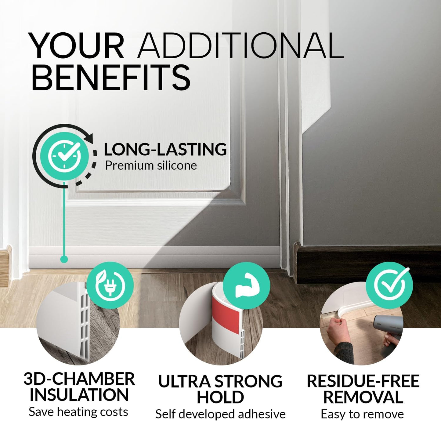 Vellure® Door Seal Strip Bottom of Door – Uncluttered Home Energy Saver, Fills Gaps Up to 1.5 Inches