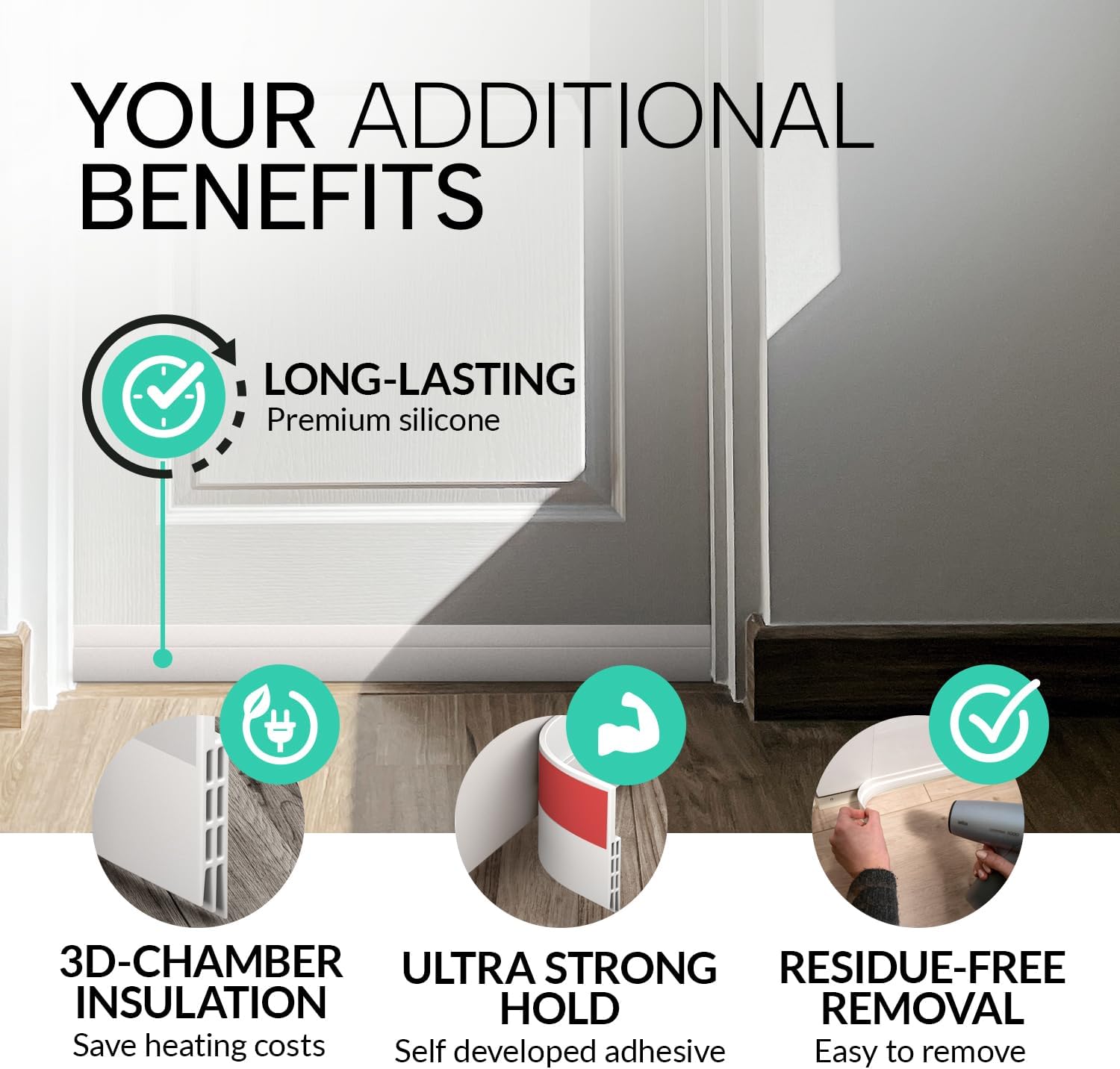 Vellure® Door Seal Strip Bottom of Door – Uncluttered Home Energy Saver, Fills Gaps Up to 1.5 Inches