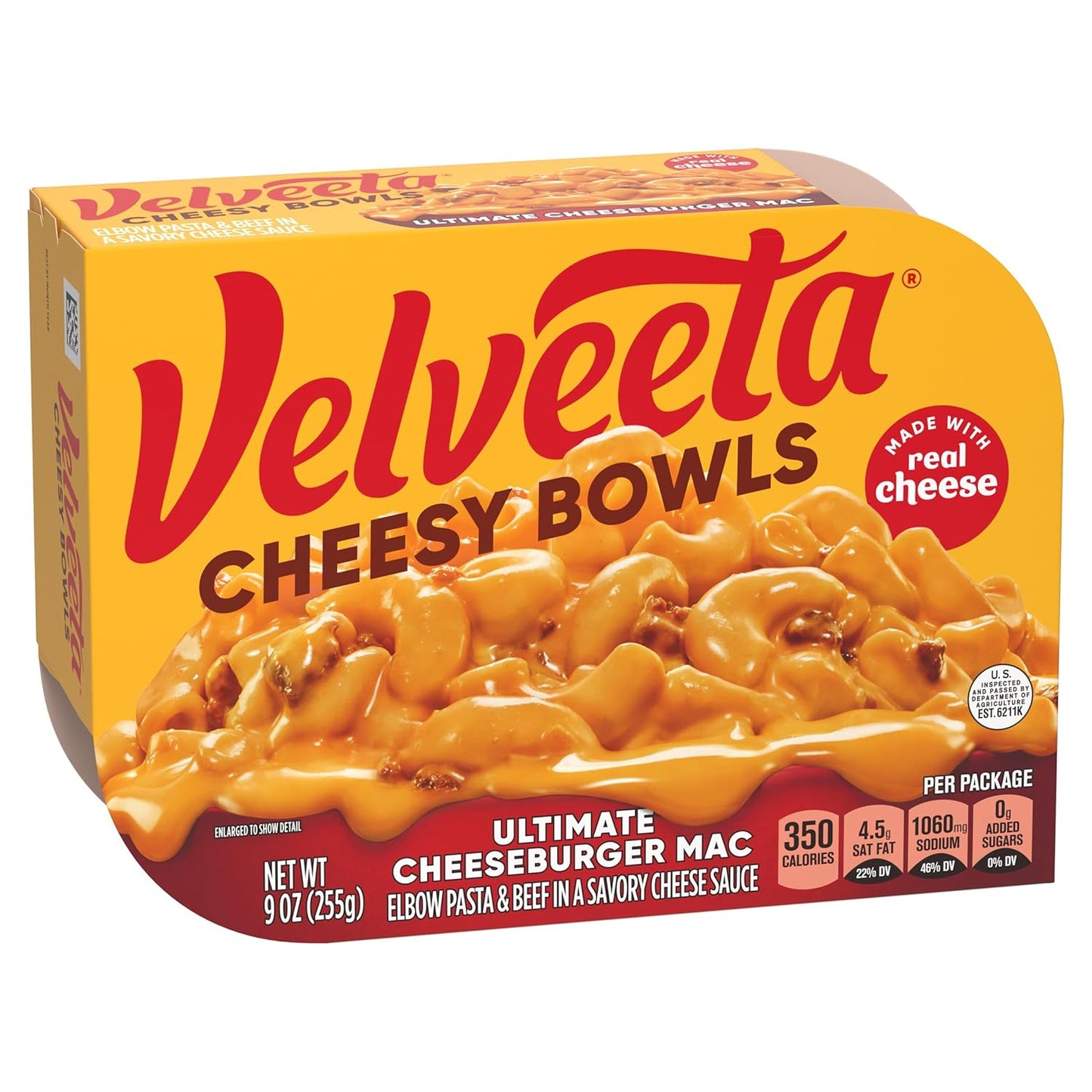 Velveeta Cheeseburger Mac Microwave Meal – No-Cook Lunch for Tweens in the Playroom, 9 oz Single-Serve Bowl