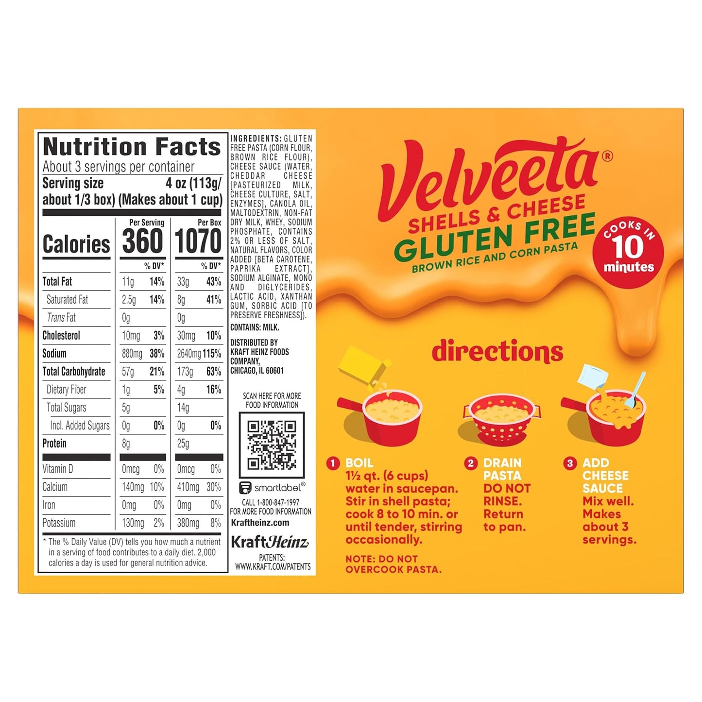 Velveeta Gluten Free Shells & Cheese, Mindful Eating Side for Gluten Free Lifestyle, 12 oz Box