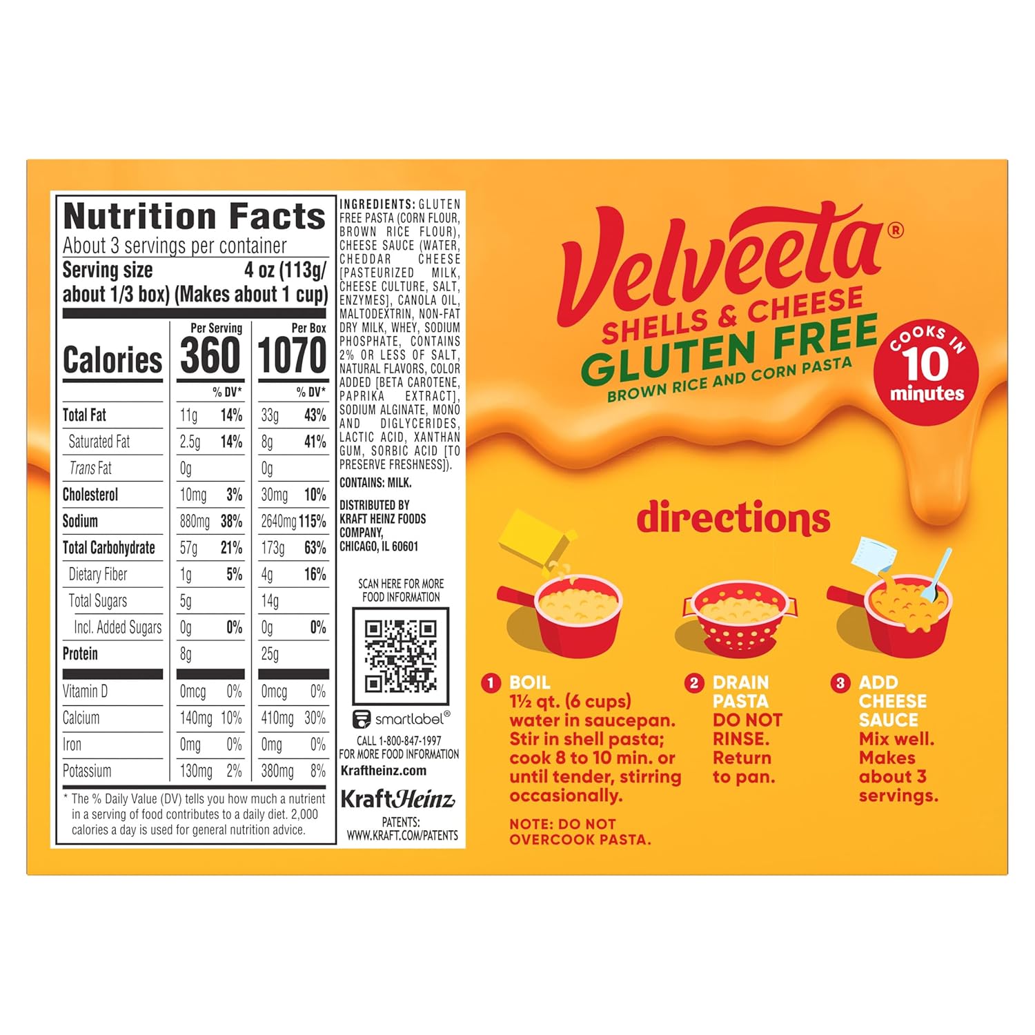 Velveeta Gluten Free Shells & Cheese, Mindful Eating Side for Gluten Free Lifestyle, 12 oz Box