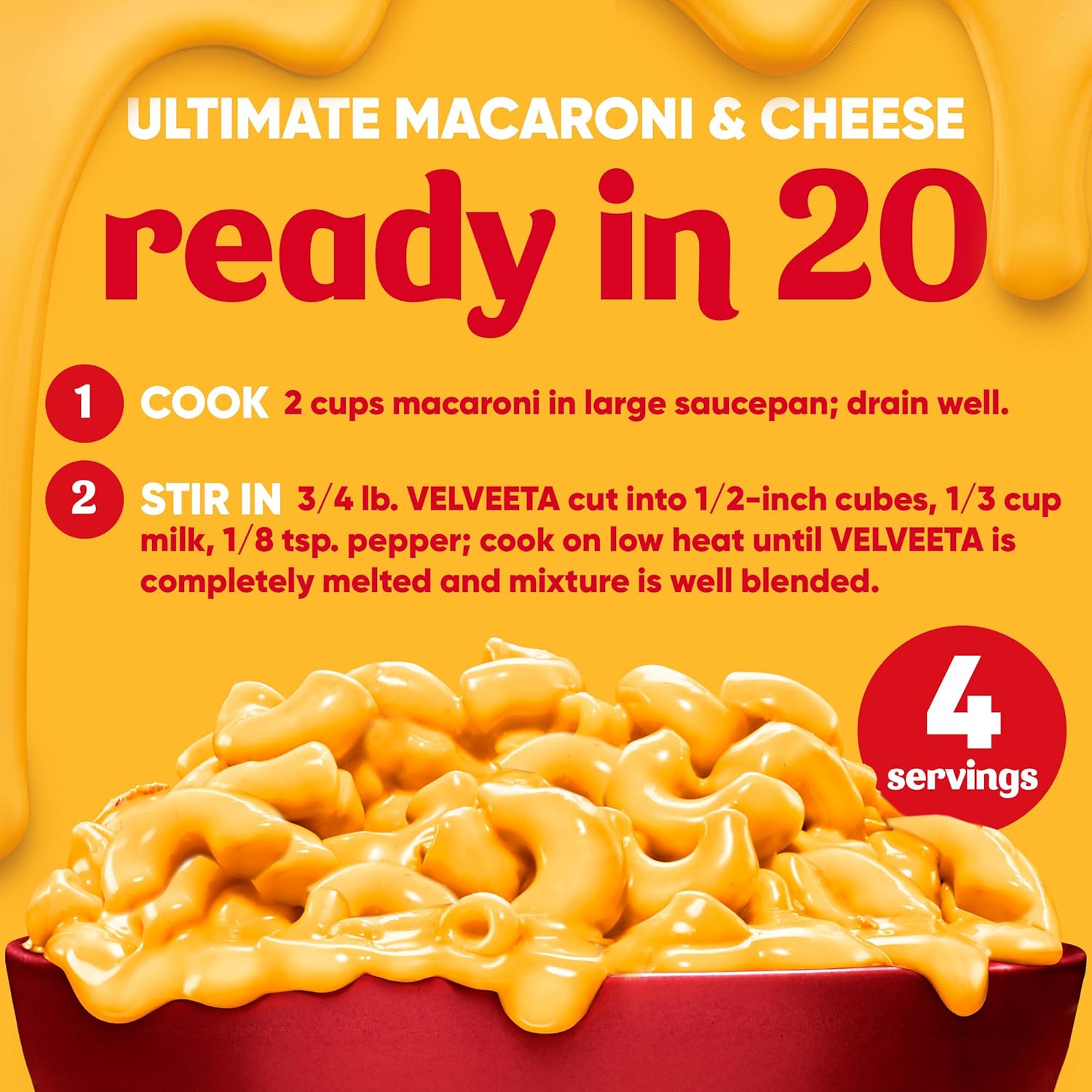 Velveeta Original Cheese Block – Easy Cheese Sauce for Meal Prep and Efficient Cooking, 1 lb