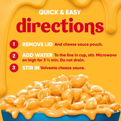 Velveeta Shells & Cheese Microwaveable Shell Pasta – Budget-Friendly Kids' Lunch Addition with Familiar Cheese Flavor, 2.19 oz 4-Pack