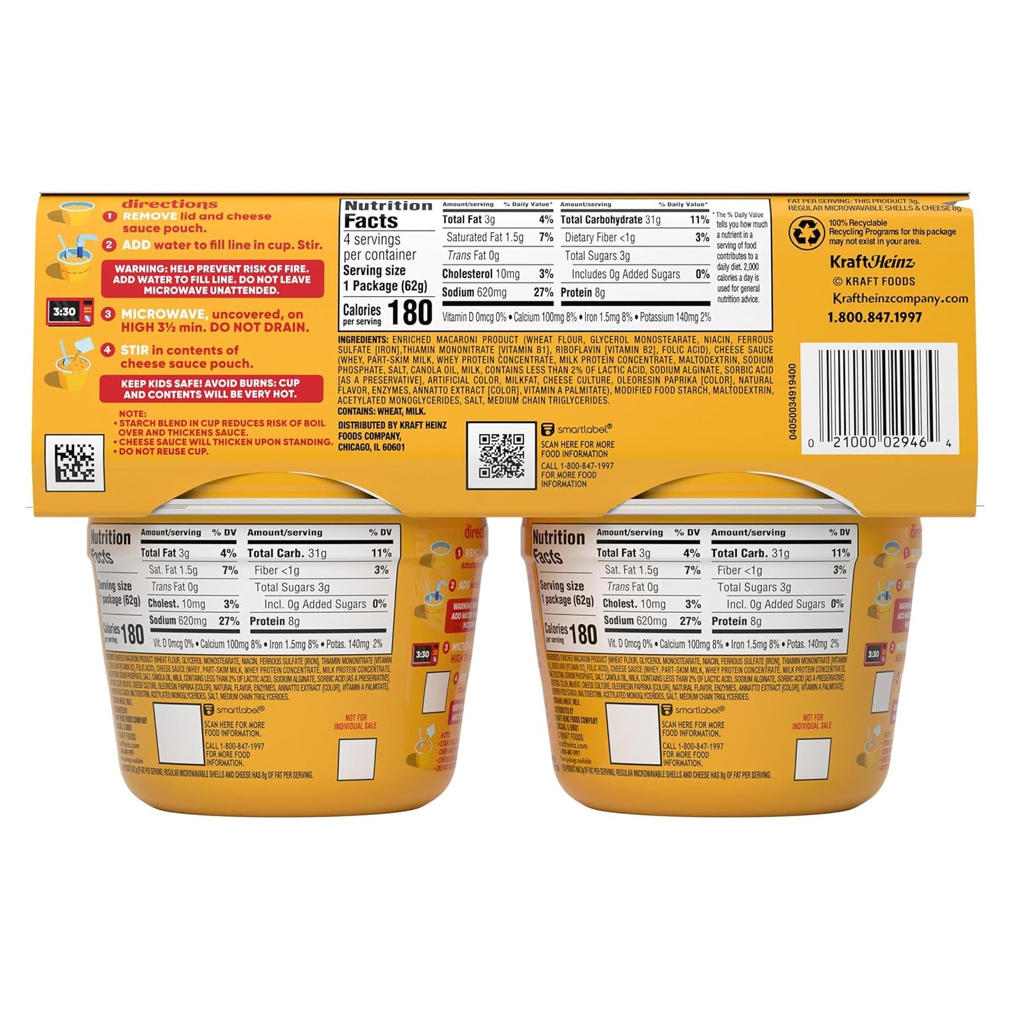 Velveeta Shells & Cheese Microwaveable Shell Pasta – Budget-Friendly Kids' Lunch Addition with Familiar Cheese Flavor, 2.19 oz 4-Pack