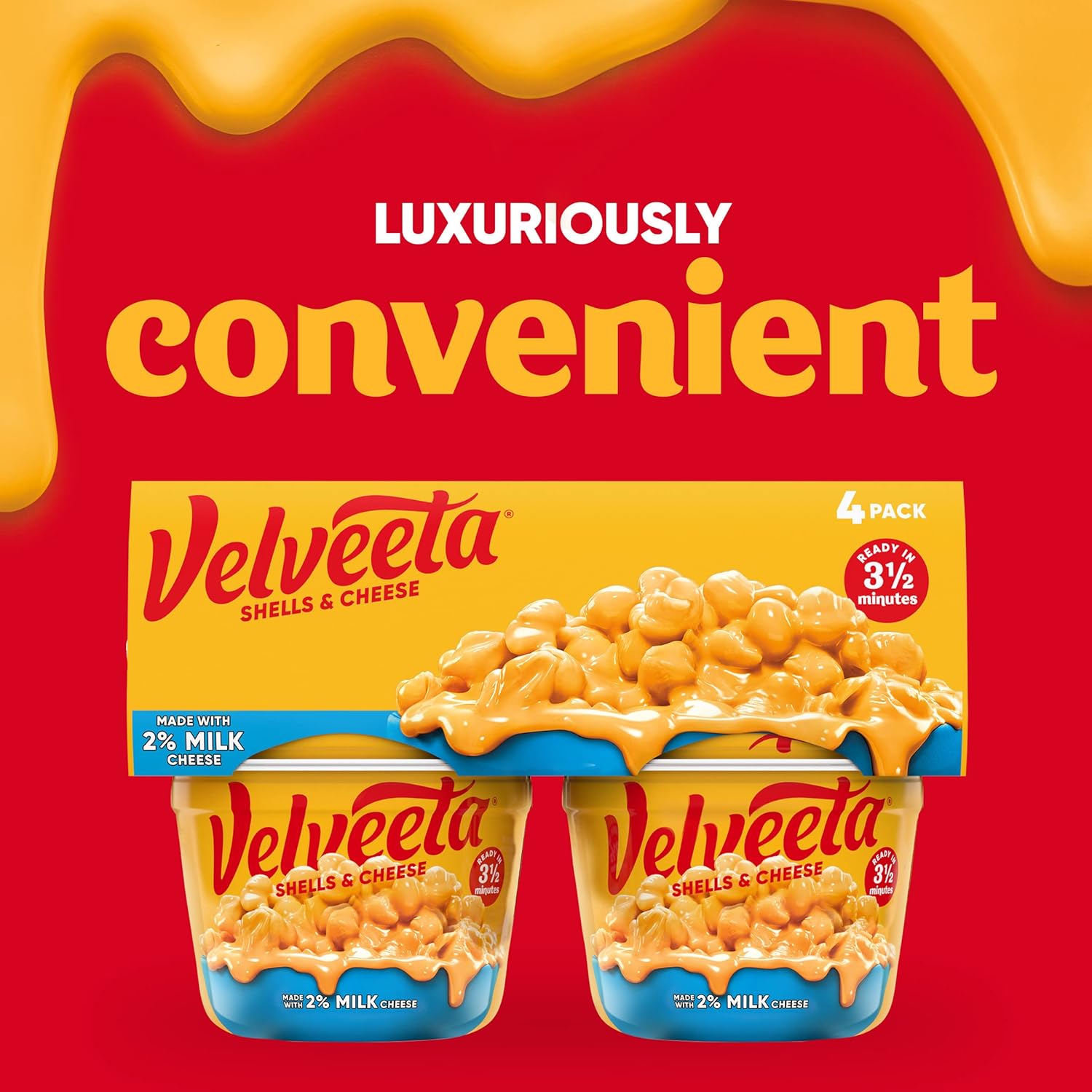 Velveeta Shells & Cheese Microwaveable Shell Pasta – Budget-Friendly Kids' Lunch Addition with Familiar Cheese Flavor, 2.19 oz 4-Pack