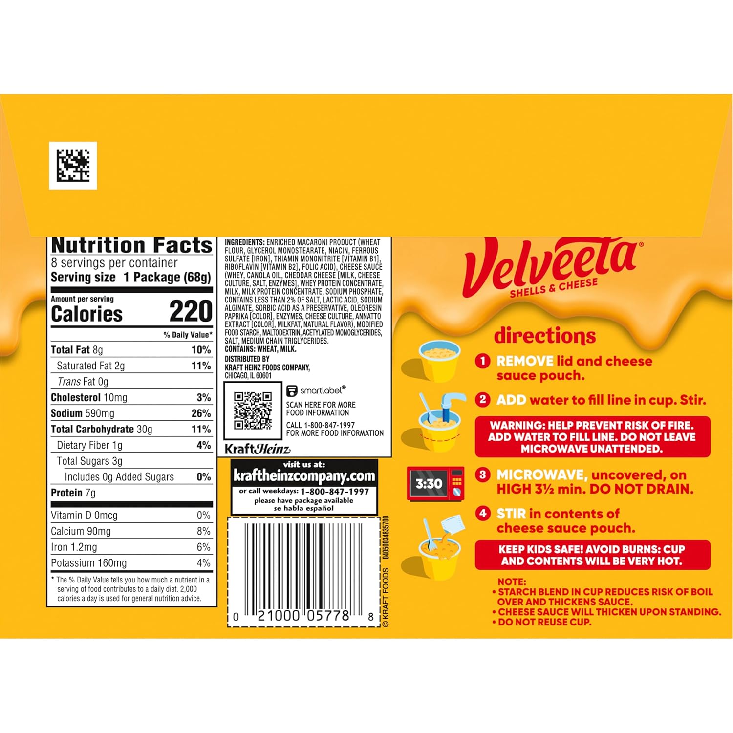 Velveeta Shells & Cheese Original Microwaveable Cup – No-Cleanup Cubicle Lunch for Busy Workdays, 8 ct Box