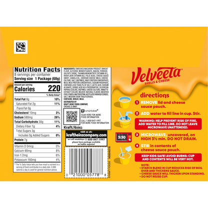 Velveeta Shells & Cheese Original Microwaveable Cup – No-Cleanup Cubicle Lunch for Busy Workdays, 8 ct Box