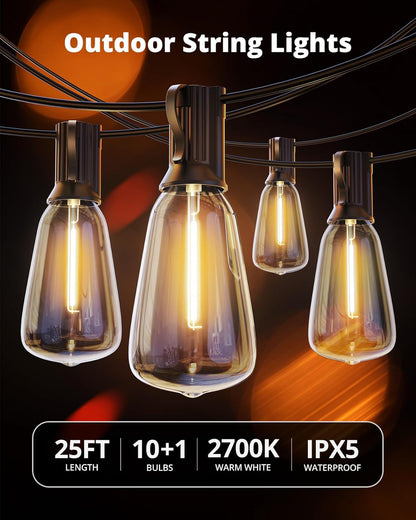 VIPAR Child-Safe Patio String Lights – Shatterproof ST38 Bulbs with Sealed Sockets for Rain, Snow, and Stormy Nights