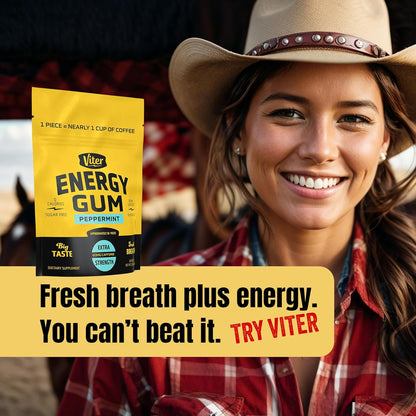 Viter Energy Peppermint Caffeine Gum – Vegan and Gluten-Free Energy for Wellness-Focused Professionals
