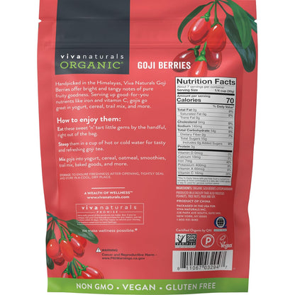 Viva Naturals Non-GMO Goji Berries – Energy-Boosting Trail Snack for Mountain Climbers, Cyclists, and Day-Hikers, 8 oz