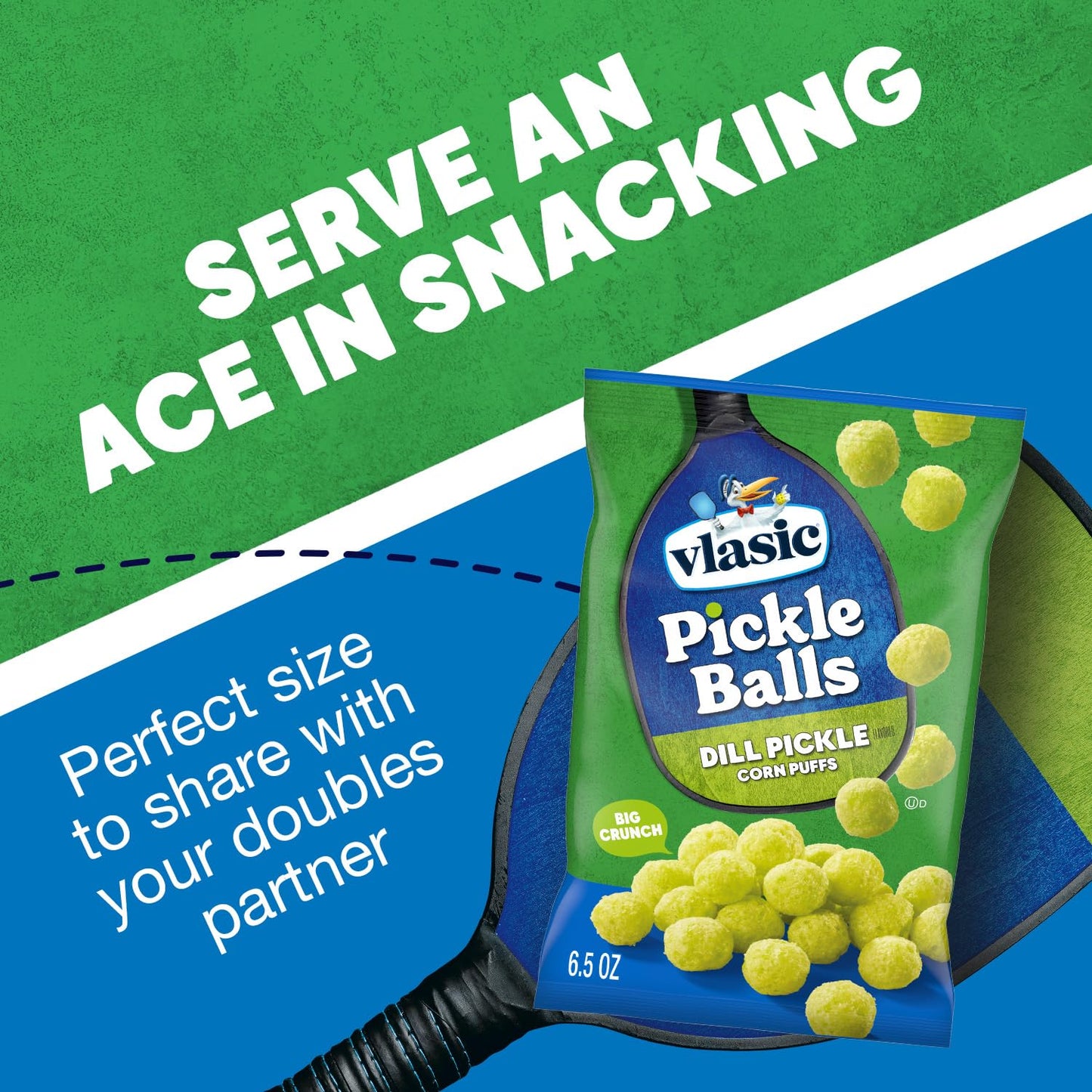Vlasic Pickle Balls Dill Pickle Flavored Corn Puffs 6.5 oz – No-Mess Crunchy Snack for Birthday Parties and Family Movie Nights