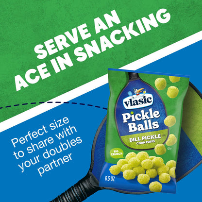 Vlasic Pickle Balls Dill Pickle Flavored Corn Puffs 6.5 oz – No-Mess Crunchy Snack for Birthday Parties and Family Movie Nights