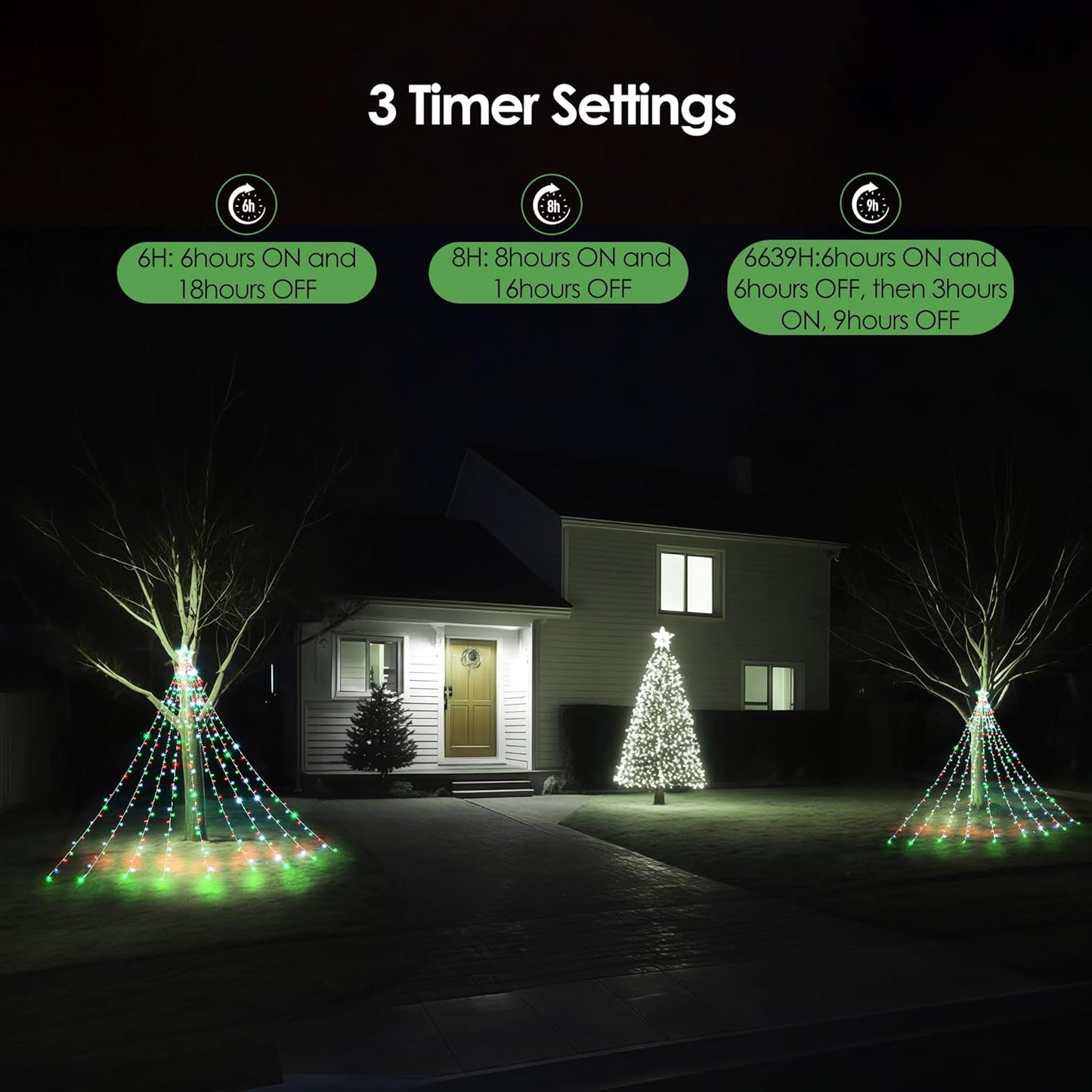 WBao Christmas Lights Gift Set for Neighbors and Friends, 344 LED Waterfall Star Display with Metal Stakes and Ready-to-Give Packaging