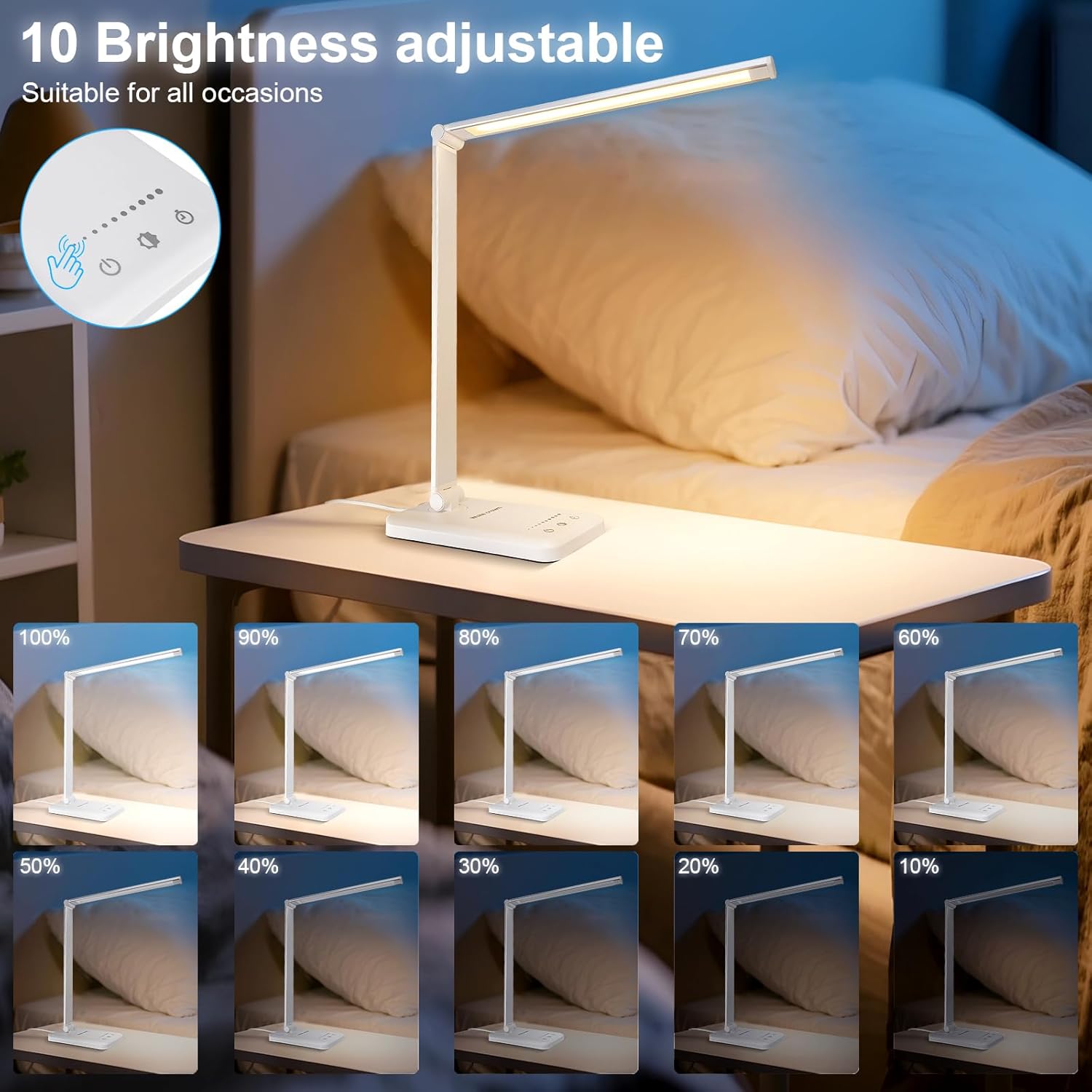 White crown Touch-Sensitive Desk Lamp in Neutral White – Streamlined Design for Minimalist Bedrooms