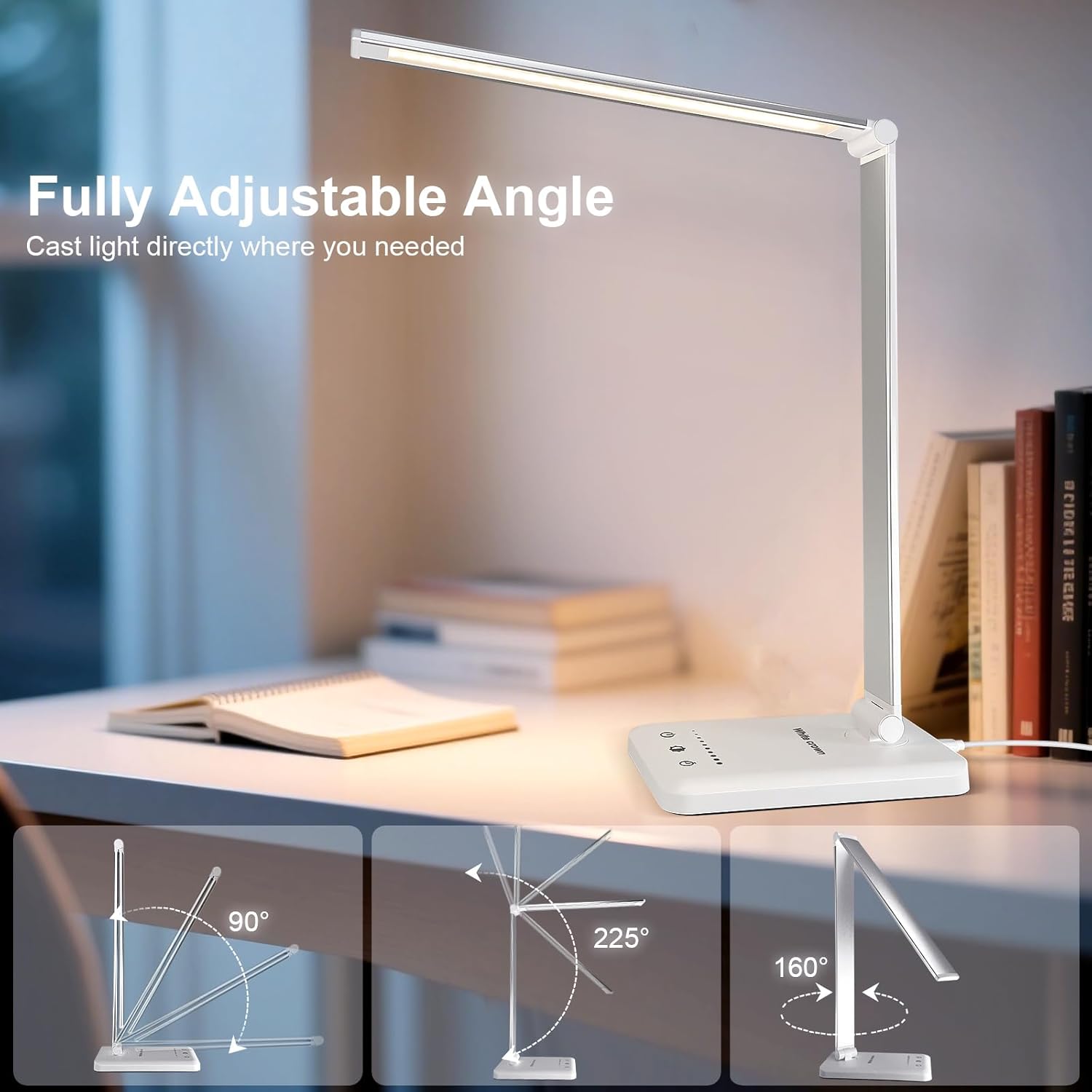 White crown Touch-Sensitive Desk Lamp in Neutral White – Streamlined Design for Minimalist Bedrooms