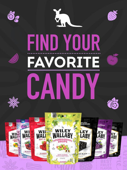 Wiley Wallaby Black Licorice Beans – Soothing Soft Candy for Stress-Relief Snacking, Resealable Bag