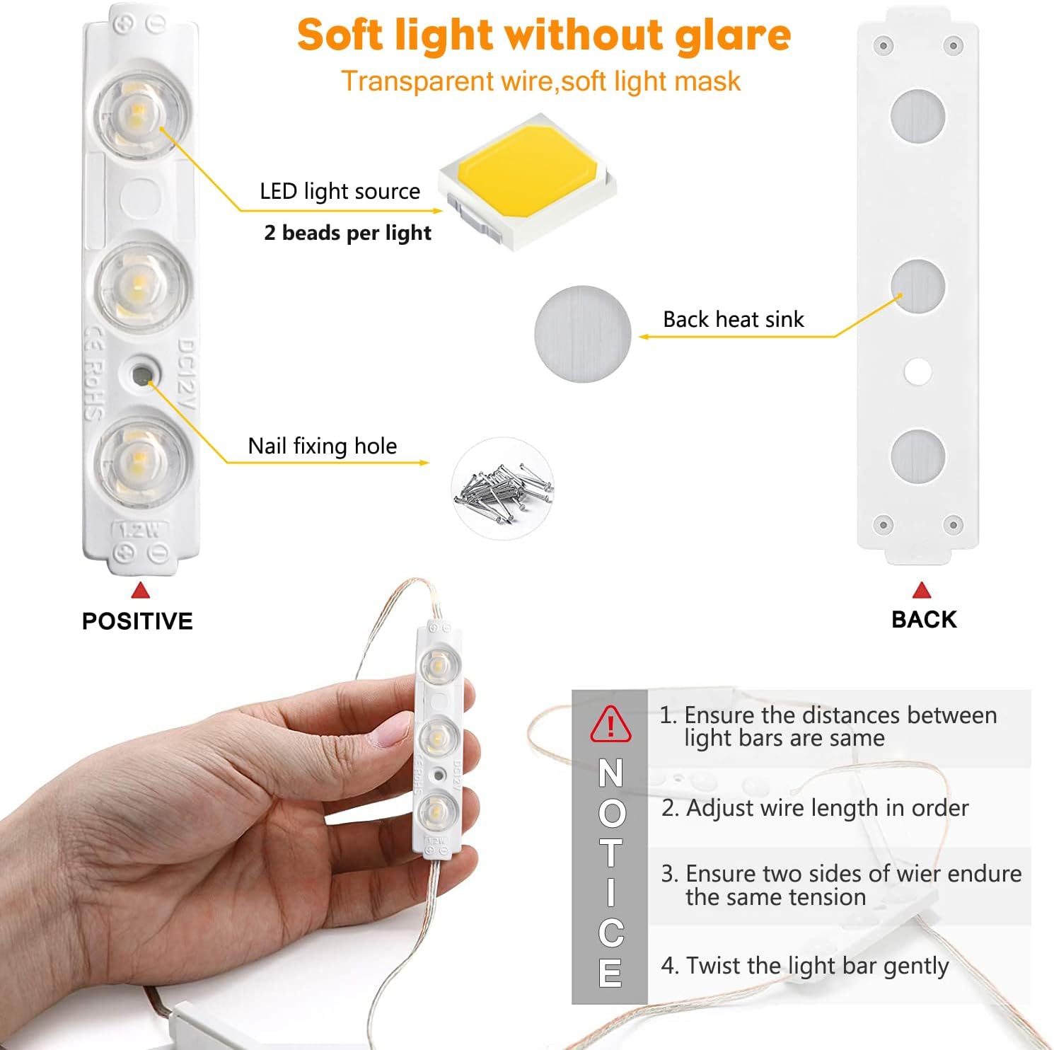 Winees Understated Hollywood Lights – Tool Free Stick On Design for Uncluttered Routines