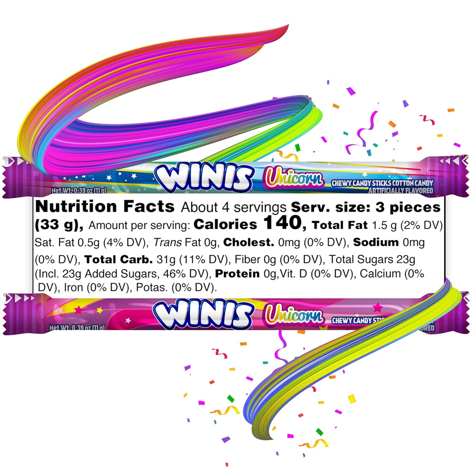 Winis Unicorn Chewy Candy Swirl in Cotton Candy Flavor – Affordable Giftable Treat for Birthday Gift Bags, Valentine Exchanges, and Office Holiday Draws | 4.3 Oz Pouch