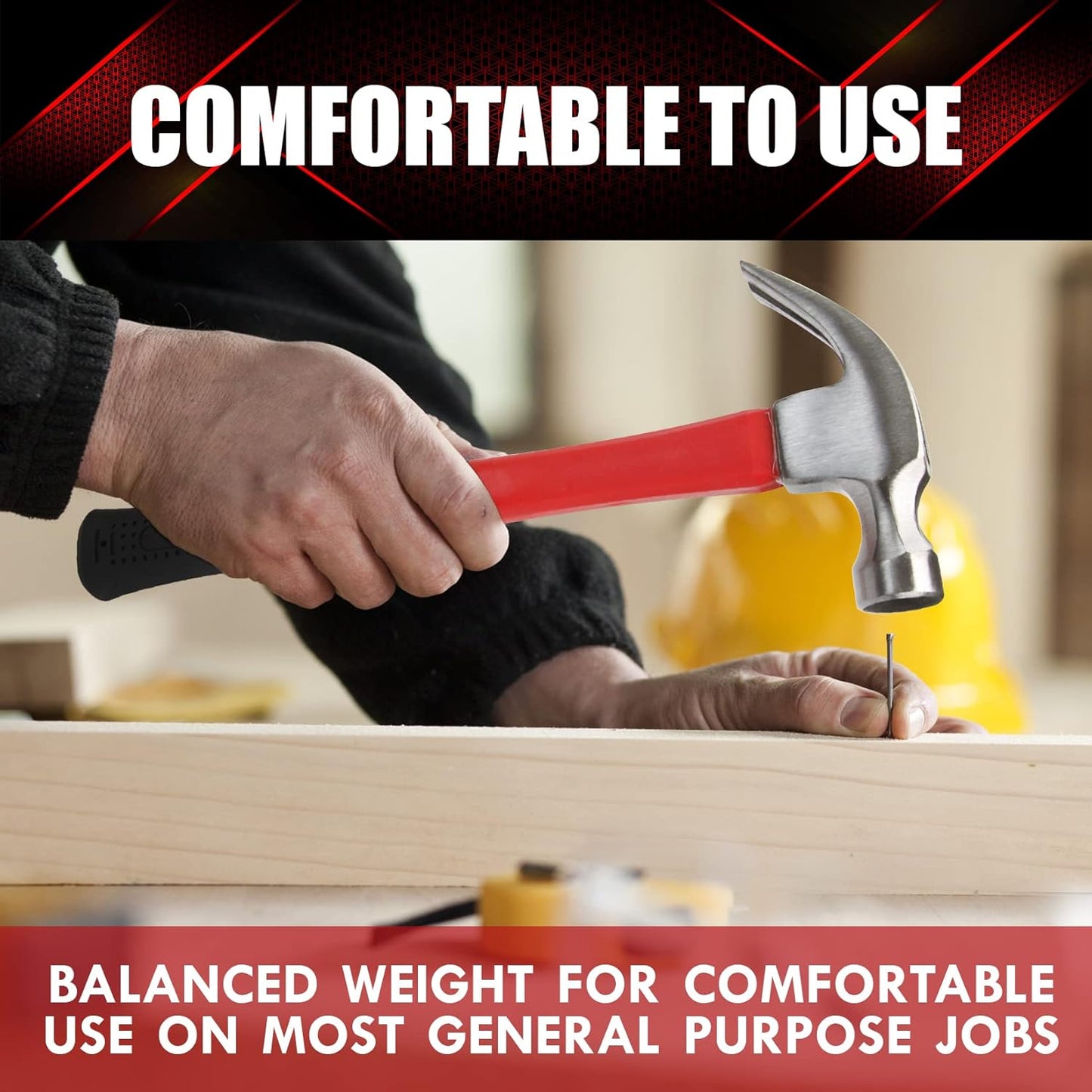 YIYITOOLS Fiberglass Handle General Purpose Hammer – 16-oz Rip Hammer for DIY and Light Construction