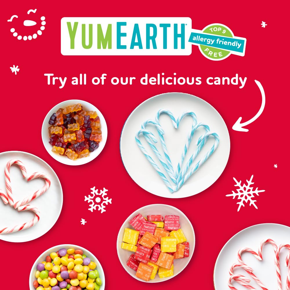 YumEarth Organic Candy Cane Lollipops - Safe Holiday Treat for Kids' Room Party, Top 9 Allergen Free Peppermint Lollipops, 30 Count
