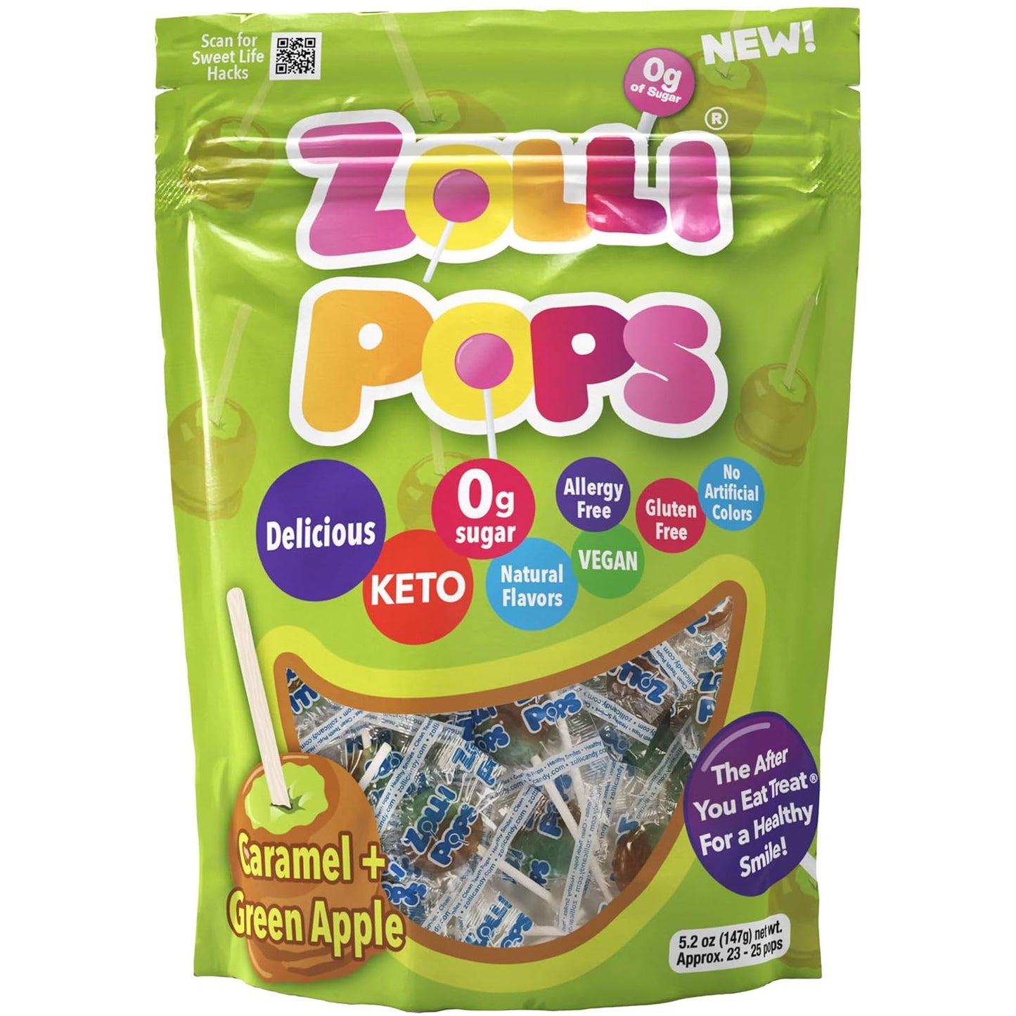 Zollipops Made in USA Candy Gift – Caramel and Green Apple Sugar-Free Lollipops for Teacher Appreciation and Easter