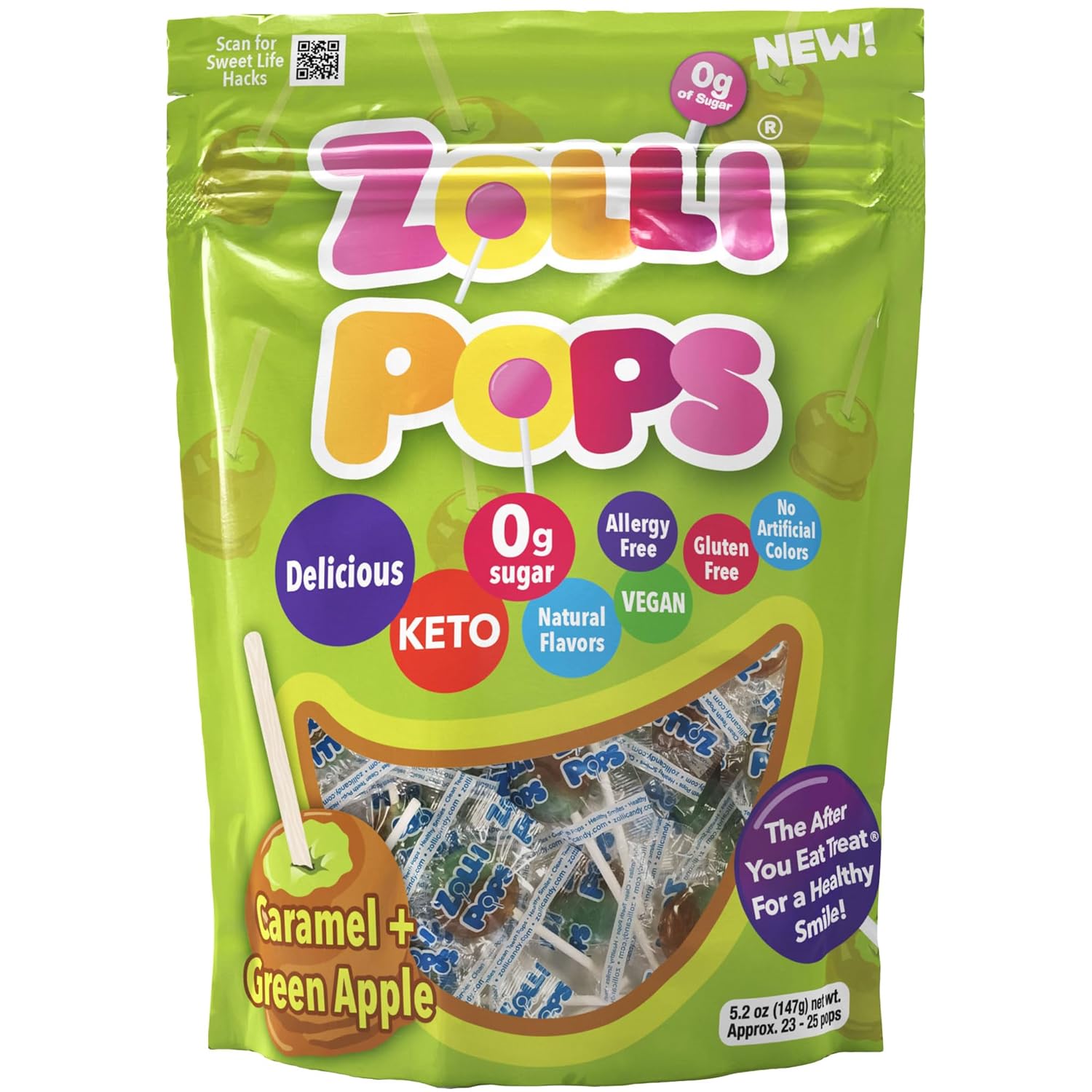 Zollipops Made in USA Candy Gift – Caramel and Green Apple Sugar-Free Lollipops for Teacher Appreciation and Easter